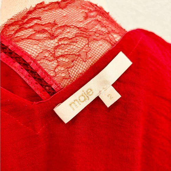 Maje Red Lace Trim Camisole - Picture 7 of 8